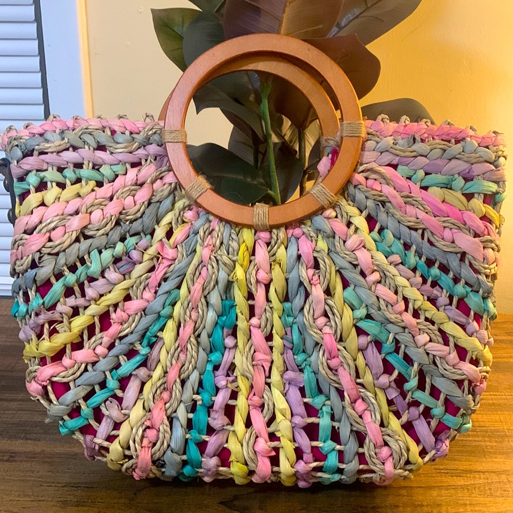Patricia Nash Lesa Straw Bag Woven Pastel Multi